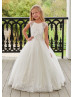 Cap Sleeves Beaded Ivory Lace Glitter Tulle Modern Flower Girl Dress